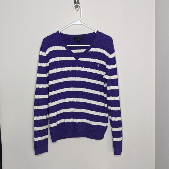 Ralph Lauren Purple Stripe Knit Sweater XL - Picture 1 of 5